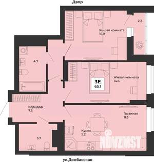 3-к квартира, строящийся дом, 65м2, 25/25 этаж