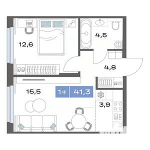 1-к квартира, строящийся дом, 41м2, 2/17 этаж