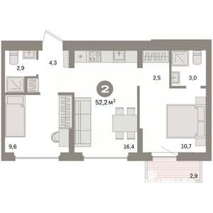 2-к квартира, вторичка, 52м2, 7/7 этаж