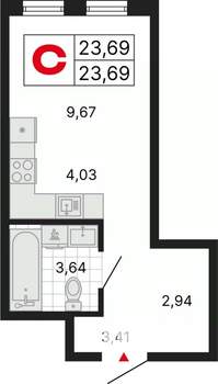 Студия квартира, вторичка, 24м2, 12/25 этаж