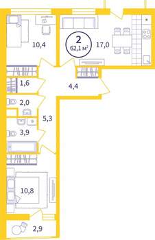 2-к квартира, вторичка, 58м2, 7/8 этаж