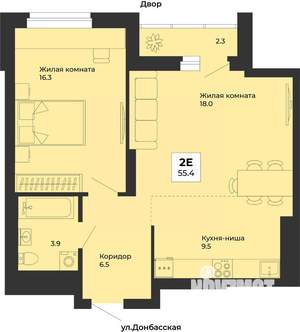 2-к квартира, строящийся дом, 55м2, 22/25 этаж