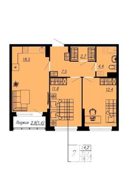 2-к квартира, вторичка, 56м2, 9/12 этаж