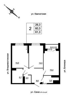 2-к квартира, вторичка, 61м2, 24/24 этаж