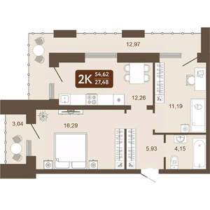 2-к квартира, вторичка, 55м2, 2/24 этаж