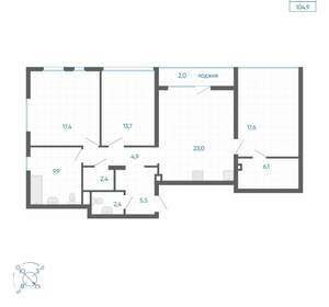 3-к квартира, вторичка, 105м2, 6/32 этаж