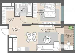 1-к квартира, строящийся дом, 53м2, 4/28 этаж