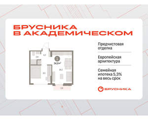 1-к квартира, вторичка, 35м2, 8/9 этаж