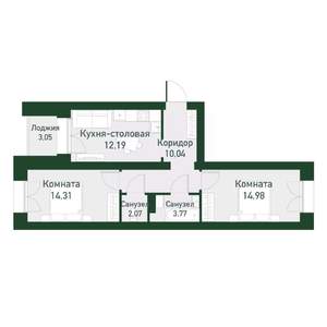 2-к квартира, вторичка, 55м2, 2/4 этаж