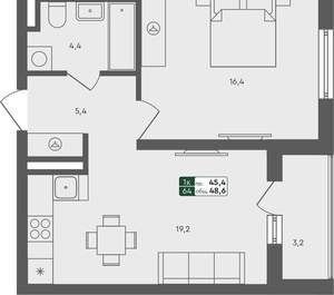 1-к квартира, вторичка, 49м2, 2/4 этаж