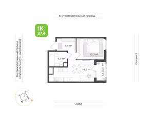 1-к квартира, вторичка, 37м2, 19/24 этаж