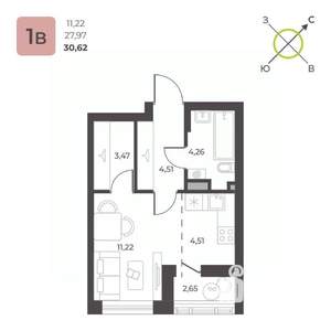 Студия квартира, строящийся дом, 31м2, 15/23 этаж