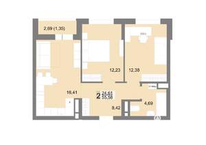 2-к квартира, строящийся дом, 56м2, 9/22 этаж