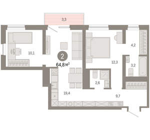 2-к квартира, вторичка, 65м2, 6/8 этаж