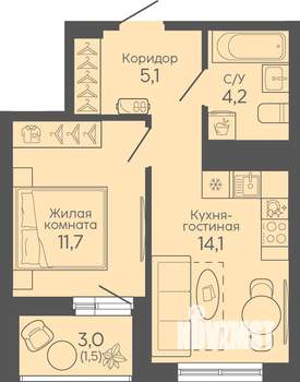 1-к квартира, вторичка, 37м2, 9/16 этаж