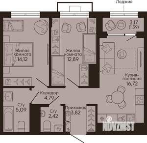 2-к квартира, вторичка, 61м2, 11/18 этаж
