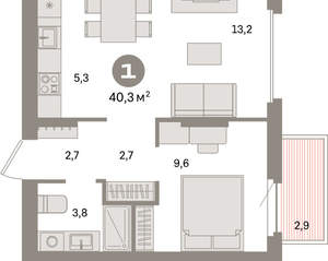 1-к квартира, вторичка, 40м2, 6/16 этаж