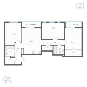 3-к квартира, вторичка, 99м2, 31/32 этаж