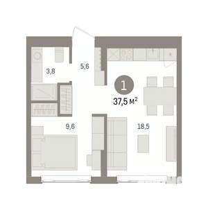 1-к квартира, вторичка, 38м2, 4/7 этаж