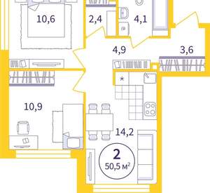 2-к квартира, вторичка, 51м2, 1/8 этаж