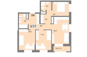 3-к квартира, вторичка, 77м2, 21/26 этаж