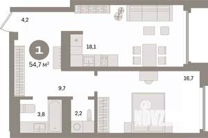 1-к квартира, вторичка, 55м2, 20/24 этаж