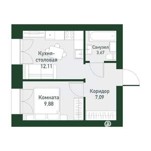 1-к квартира, вторичка, 32м2, 4/4 этаж