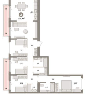 4-к квартира, вторичка, 136м2, 5/9 этаж