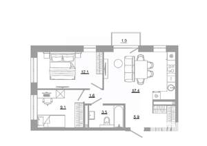 2-к квартира, вторичка, 52м2, 8/25 этаж