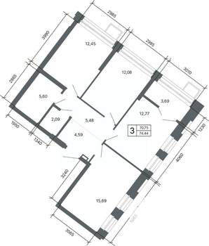 3-к квартира, вторичка, 74м2, 19/27 этаж