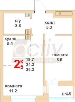 2-к квартира, вторичка, 34м2, 7/16 этаж