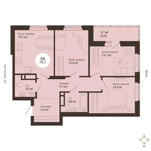 3-к квартира, сданный дом, 79м2, 19/25 этаж