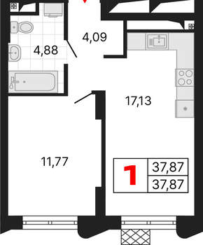 1-к квартира, вторичка, 38м2, 4/25 этаж