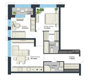2-к квартира, вторичка, 64м2, 19/25 этаж