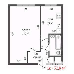 1-к квартира, вторичка, 33м2, 2/9 этаж