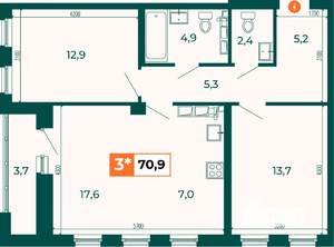 Студия квартира, вторичка, 71м2, 18/25 этаж