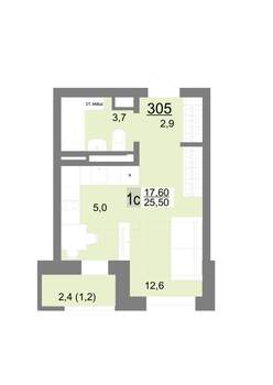 Студия квартира, вторичка, 25м2, 12/18 этаж