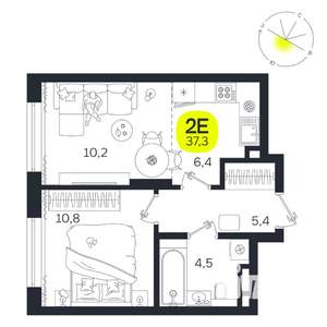 2-к квартира, вторичка, 37м2, 2/27 этаж