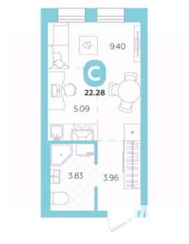 Студия квартира, строящийся дом, 22м2, 5/28 этаж