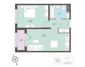 1-к квартира, вторичка, 41м2, 24/25 этаж