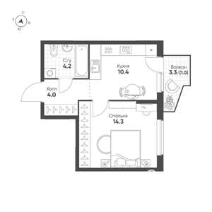 1-к квартира, строящийся дом, 34м2, 20/25 этаж