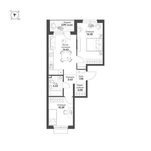 2-к квартира, строящийся дом, 57м2, 13/25 этаж