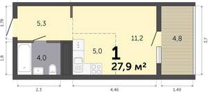 Студия квартира, вторичка, 28м2, 14/19 этаж