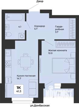 1-к квартира, строящийся дом, 41м2, 4/25 этаж