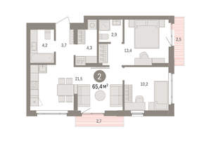 2-к квартира, вторичка, 65м2, 2/16 этаж
