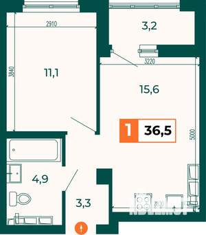 1-к квартира, строящийся дом, 37м2, 23/25 этаж