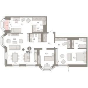 3-к квартира, вторичка, 127м2, 4/24 этаж