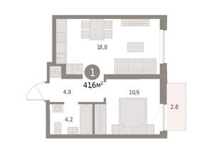 1-к квартира, вторичка, 42м2, 2/16 этаж