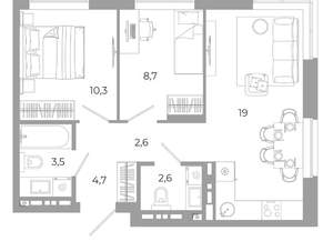 2-к квартира, вторичка, 51м2, 8/12 этаж