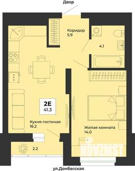 2-к квартира, строящийся дом, 41м2, 20/25 этаж